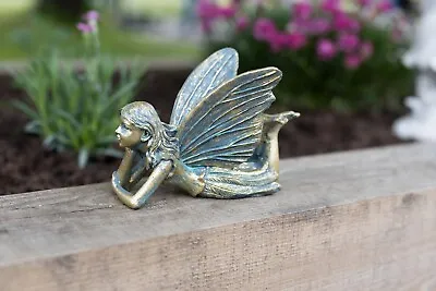£6.99 • Buy Fairy Garden Ornament Laying Nymph Statue Bronze Effect Figure Angel Outdoor