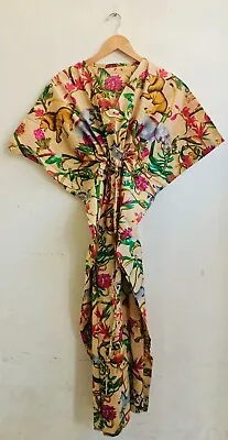 $35.53 • Buy Indian Beige  Cotton Party Wear Kaftan Dress Women's Clothing Night Maxi Gown AU