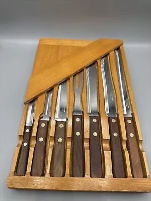 Vintage Holiday Stainless Knife Set By Burrell Cabinet Door Knife Block Storage • $59.99