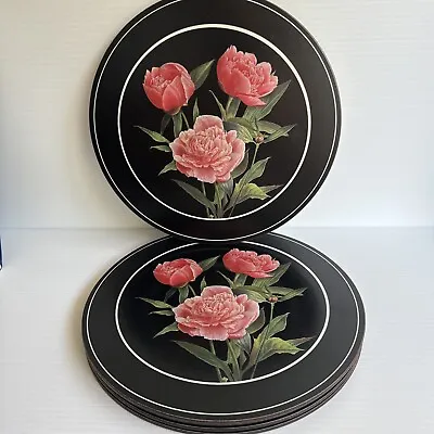 5x Pimpernel Vintage Placemats Peony Flower Round Cork Backed Mats Black Pink • $29.50