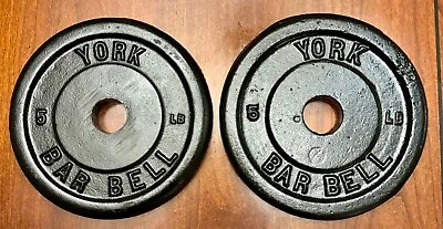 Vintage York Barbell Standard 1  Dia Hole 2x 5lb Plates Weights 10lbs Total • $24.95
