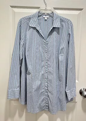 J JILL Womens 2X Blue Striped Button Up Shirt Long Sleeve • $25