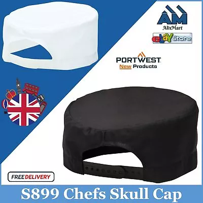 Chefs Skull Adjustable Cap Portwest S899 Comfortable Workwear White Or Black • £2.50