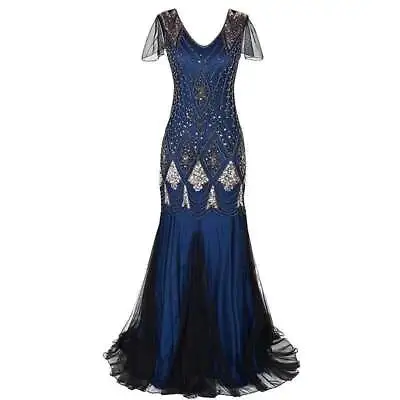 Deluxe Womens Dress 1920s Gatsby Flapper Long Sequin Retro Party Evening Cosplay • £22.99