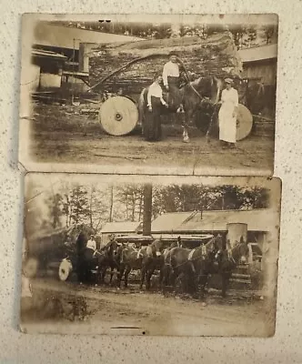 2 Vtg Logging Rppc Real Photo Postcards With Mule Team Solid Wood Wheels (1L) • $3.95