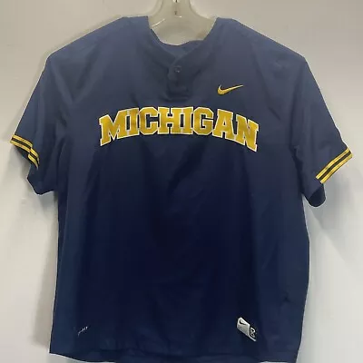 University Of Michigan Nike Dri Fit BSBL Blue Short Sleeve Jersey Size XXL 2XL • $29.99