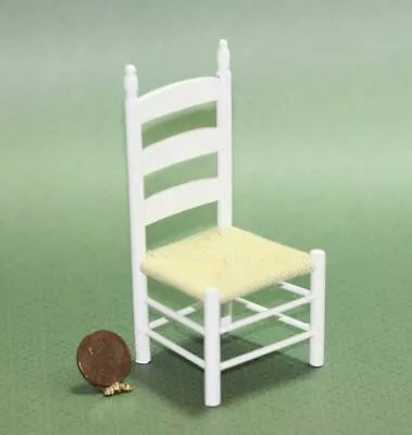 Dollhouse Ladderback Chair With Hand Strung Seat In White Painted Wood • $4.99