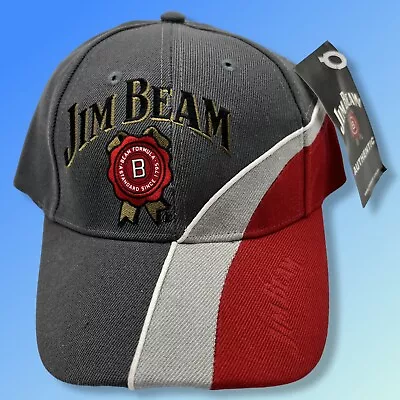 Jim Beam Seal Logo Mens Grey & Red Embroidered Adjustable Cap • $35