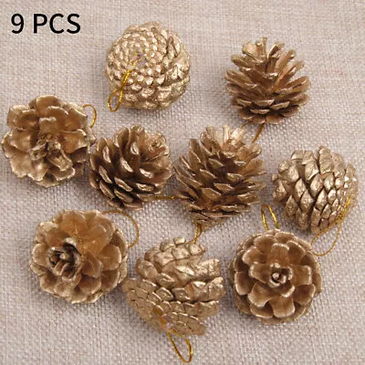 9Pcs Christmas Gold/Silver Pine Cones Baubles Xmas Tree Decoration Ornament #T • $9.87