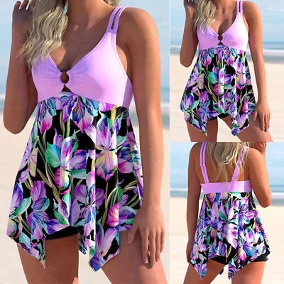 2PCS Ladies Tankini Swimsuit Set Swim Dress Boyshorts Swimwear Swimming Costume • £12.99