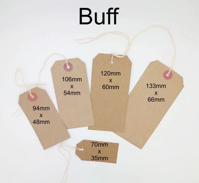 £2.99 • Buy Buff Strung Tags Luggage Labels String Tie On Tags Tickets Reinforced Eyelets