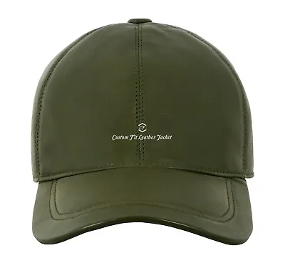 BASEBALL Olive Green Men's Ladies Real Soft Nappa Leather Hip-Hop Cap Hat  • £24.99
