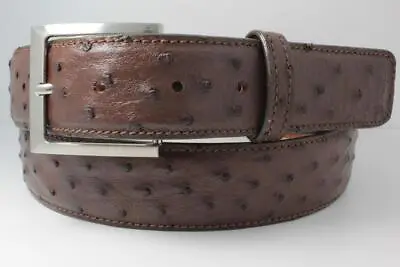 Genuine Full Quill Ostrich Brown Leather Belt (Made In U.S.A) • $135