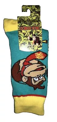 Donkey Kong Crew Socks 1 Pair Men 8-12 Green Yellow W Bananas & DK Face Nintendo • $12.97