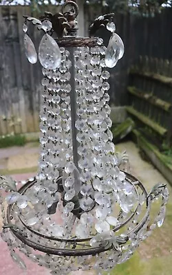 Old Large Glass Fitting Chandelier With Real Glass Droppers To Restore • £1