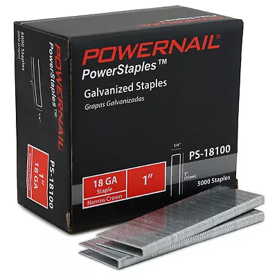 Powernail 18 Gauge 1/4 Inch Crown 1 Inch Length Narrow Crown Staple (5000ct) • $17.97