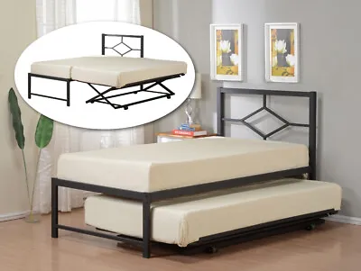 Twin Size Metal HiRise Day Bed (Daybed) Frame With Headboard & Pop Up Trundle • $519.99