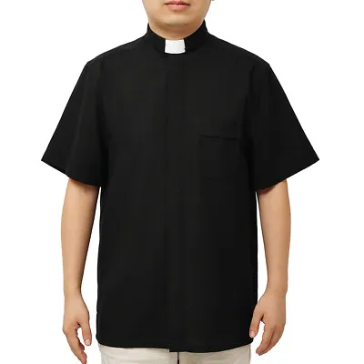 Men's Clergy Shirt With Tab Collar  Clerical Minister Priest Shirt Pastor Blouse • $28.99