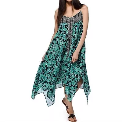 VOLCOM MIX PAISLEY PRINTED FLOWY HANDKERCHIEF HEM Spaghetti Strap DRESS XS • $49