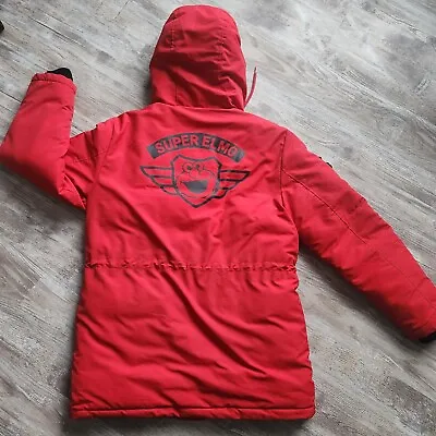 Sesame Street Super Elmo Red Hood Zip Snap Long Sleeve Winter Coat Sz M RARE • $178.99