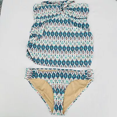 A Pea In The Pod Maternity Tankini Swim Set Size L 2 Piece Blue Pink Stripe • $21