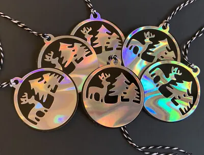 Set Of 6 Handmade 3d Christmas Gift  Silver Holographic Bauble Tags • £3.95