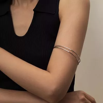 Silver Gold Adjustable Minimalist Bangle Armband Arm Bracelet Upper Arm Cuff • £4.12