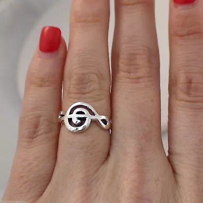 Sideways Treble Clef Ring - 925 Sterling Silver - Music Note Musician Teacher • $9.50