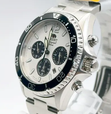Orient Mako RN-TX0203S Chronograph Solar Watch Panda Dial White Black Mens Watch • $231