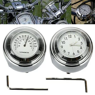 7/8'' 1'' Waterproof Motorcycle Handlebar Dial Clock Thermometer Temp Gauge ！ • $14.62