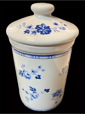 Vintage Laura Ashley Ceramic Canister Sophia Blue & White Hand-painted Floral • $22