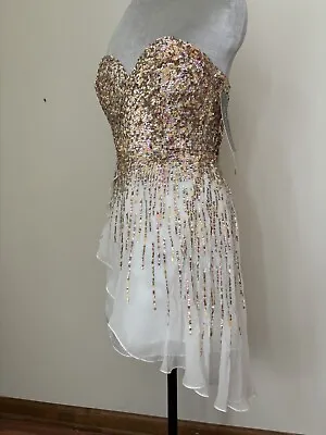 Sexy Sherri Hill Beaded Strapless High Low Dress For  Prom/Wedding/Pageant/ S 8 • $35