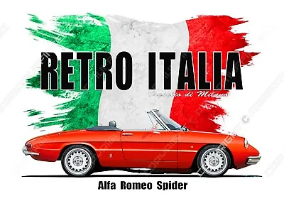 £15 • Buy ALFA ROMEO SPIDER S1  T-shirt.  RETRO ITALIA. CLASSIC CAR. OLD SKOOL. FLAG.