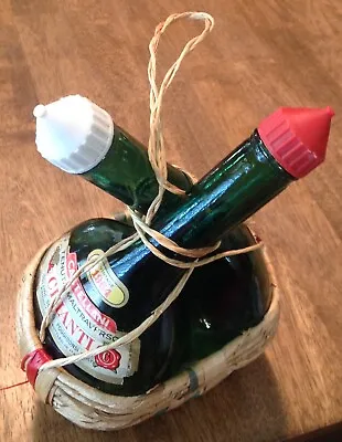 Vintage Double Wine Bottles (empty) Wicker Wrapped. Unusual! 10  Tall Italy • $32