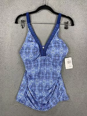 Cabana Life Geometric Embroidered Tankini Swim Top Coral Blue Size XL $74 • $29.99