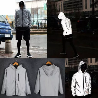 Men's Hooded Reflective Jacket 3M Waterproof Bicycle Motorcycle Night Safety Jac • $33.88