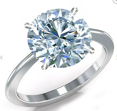 3.02 Ct Vvs1.-Huge Round Blue White Moissanite Diamond Solitaire 925 Silver Ring • £0.80