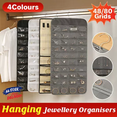 48-80 Pocket Jewelry Hanging Storage Organizer Holder Earring Display Pouch Bag • $13.88