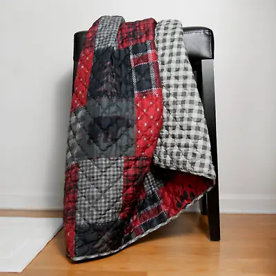 Donna Sharp Red Forest Quilted Throw Blanket Lodge Cozy Log Cabin Bear Red Black • $34.95
