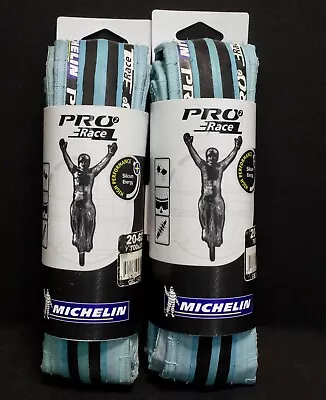 NOS Pair MICHELIN PRO 2 RACE Black/Blue 700 X 20 Clincher Road Bike TIRES • $65