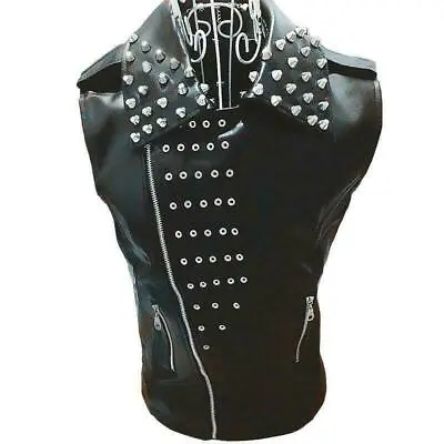 $79.99 • Buy Mens Studded Leather Vest Waistcoat Biker Sleeveless Jacket Punk Rock Coats 2021