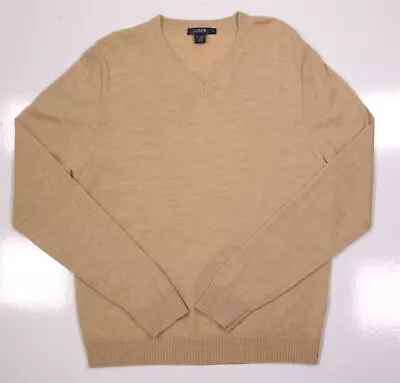 J. Crew Camel Brown Merino Wool V-Neck Knit Sweater Men's Small • $35