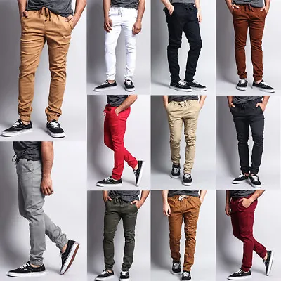 Victorious Men's Elastic Waist Trousers Twill Skinny Joggers Pants  - JG876-JJ1F • $27.95