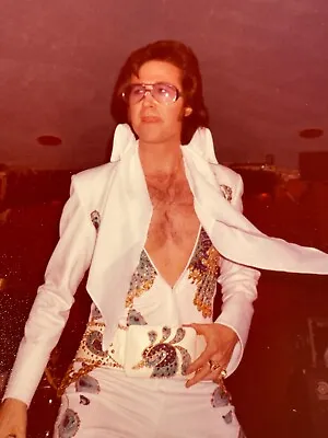 J2 Photograph Handsome Elvis Impersonator Lookalike 1980's Hairy Chest Jumpsuit  • $17.50