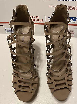 Breckelles Beige Wedge Cage Sandals Sz 10 Women Platform Heels Shoes • $16.99