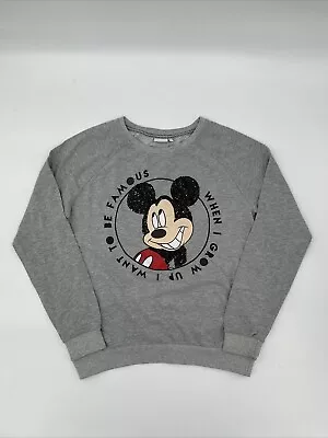 Disney Mickey Mouse Grey Sequin Graphic Cute Pullover Sweatshirt Womens Large L • £0.99