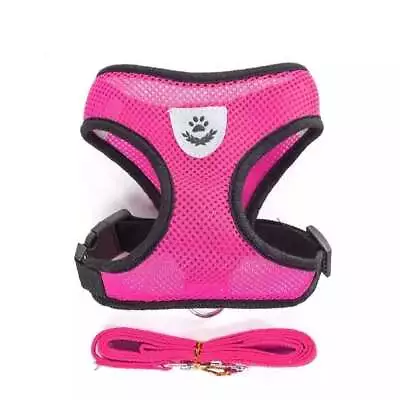 Dog Cat Puppy Harness + Lead Set Mesh Vest Reflective Adjustable Size L Pink • £2.79