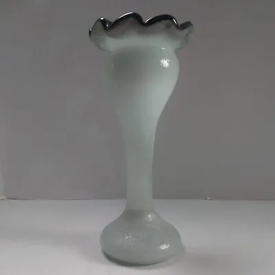 Hand Blown Glass Vase Mid-century Vintage White Black Outline  • $22.40
