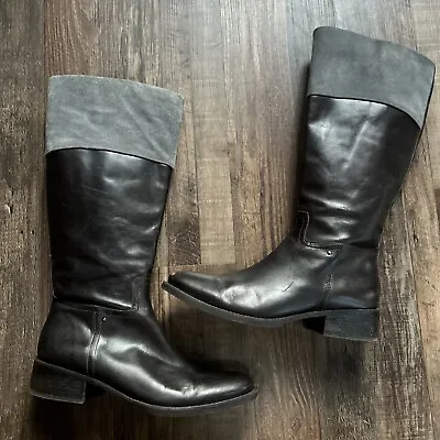 Michael Kors Black Leather Knee High Side Zip Riding Boots Womens Size 10 Gray • $25