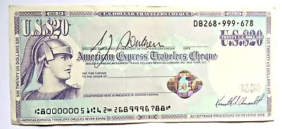 American Express Travelers Cheque 20 US Dollars ~ $20 • $18.03